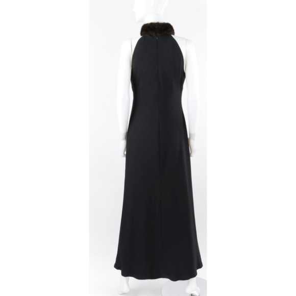 Lauren Ralph Lauren Collection Black Mink Fur Collar Halter Evening Dress Gown - Picture 6 of 16
